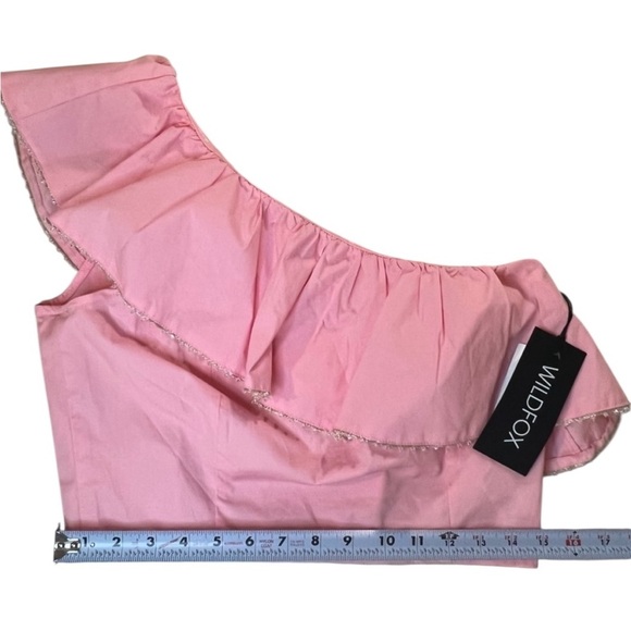 Wildfox Ruffle One Shoulder Davenay Top, Color Candy Pink, Size Large - Picture 5 of 11